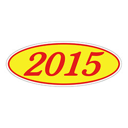 Oval Year Window Sticker - 2015 RED on YELLOW 12 / PK