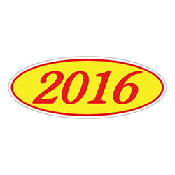 Oval Year Window Sticker - 2016 RED on YELLOW 12 / PK