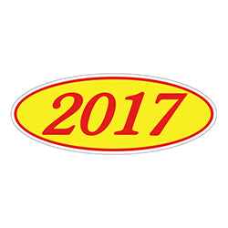 Oval Year Window Sticker - 2017 RED on YELLOW 12 / PK