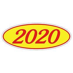 Oval Year Window Sticker - 2020 RED on YELLOW - Qty. 12 12 / PK