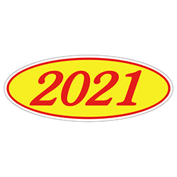 Oval Year Window Sticker - 2021 RED on YELLOW - Qty. 12 12 / PK