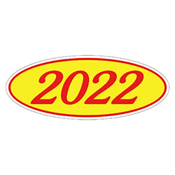 Oval Year Window Sticker - 2022 RED on YELLOW 12 / PK