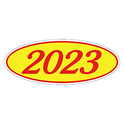 Oval Year Window Sticker - 2023 RED on YELLOW 12 / PK