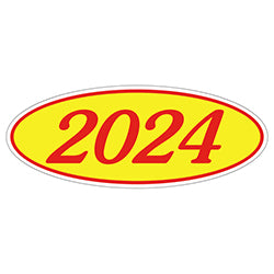 Oval Year Window Sticker - 2024 RED on YELLOW 12 / PK