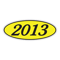 Oval Year Window Sticker - 2013 BLACK on YELLOW 12 / PK