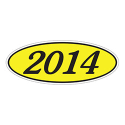 Oval Year Window Sticker - 2014 BLACK on YELLOW 12 / PK