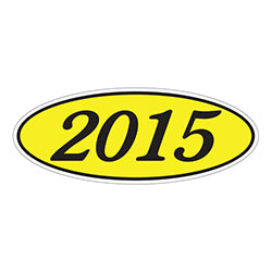 Oval Year Window Sticker - 2015 BLACK on YELLOW 12 / PK