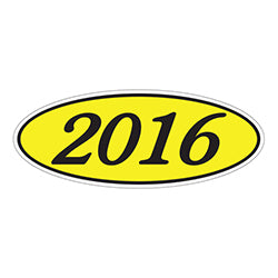 Oval Year Window Sticker - 2016 BLACK on YELLOW 12 / PK