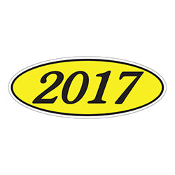 Oval Year Window Sticker - 2017 BLACK on YELLOW 12 / PK