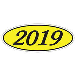 Oval Year Window Sticker - 2019 BLACK on YELLOW - Qty. 12 12 / PK