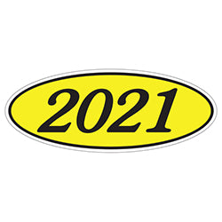 Oval Year Window Sticker - 2021 BLACK on YELLOW - Qty. 12 12 / PK