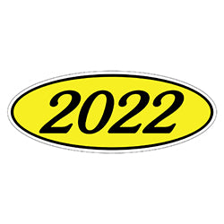 Oval Year Window Sticker - 2022 BLACK on YELLOW 12 / PK