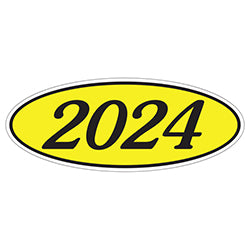 Oval Year Window Sticker - 2024 BLACK on YELLOW 12 / PK