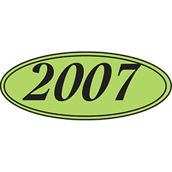 Oval Year Window Sticker - 2007 BLACK on GREEN 12 / PK