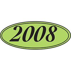 Oval Year Window Sticker - 2008 BLACK on GREEN 12 / PK