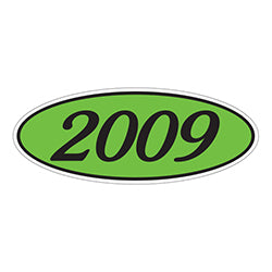 Oval Year Window Sticker - 2009 BLACK on GREEN 12 / PK