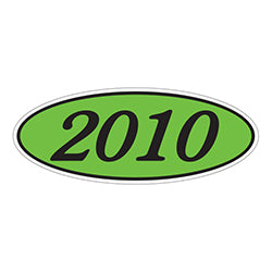 Oval Year Window Sticker - 2010 BLACK on GREEN 12 / PK