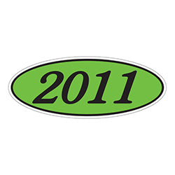 Oval Year Window Sticker - 2011 BLACK on GREEN 12 / PK