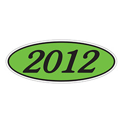 Oval Year Window Sticker - 2012 BLACK on GREEN 12 / PK