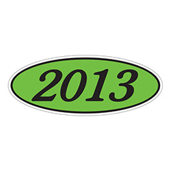 Oval Year Window Sticker - 2013 BLACK on GREEN 12 / PK