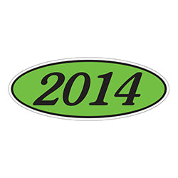 Oval Year Window Sticker - 2014 BLACK on GREEN 12 / PK