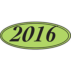 Oval Year Window Sticker - 2016 BLACK on GREEN 12 / PK