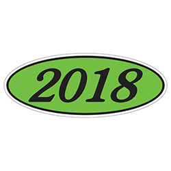 Oval Year Window Sticker - 2018 BLACK on GREEN 12 / PK