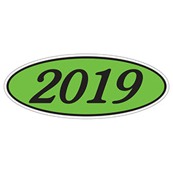 Oval Year Window Sticker - 2019 BLACK on GREEN 12 / PK