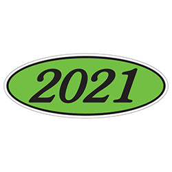 Oval Year Window Sticker - 2021 BLACK on GREEN - Qty. 12 12 / PK