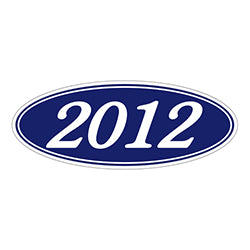 Oval Year Window Sticker - 2012 WHITE on BLUE - Qty. 12 12 / PK