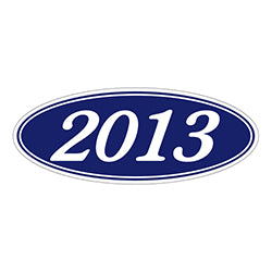 Oval Year Window Sticker - 2013 WHITE on BLUE - Qty. 12 12 / PK