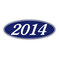 Oval Year Window Sticker - 2014 WHITE on BLUE - Qty. 12 12 / PK