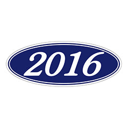 Oval Year Window Sticker - 2016 WHITE on BLUE - Qty. 12 12 / PK