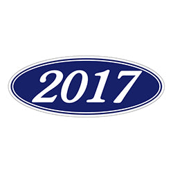 Oval Year Window Sticker - 2017 WHITE on BLUE - Qty. 12 12 / PK