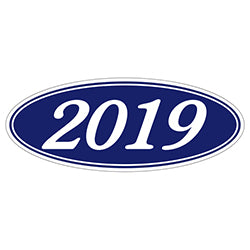 Oval Year Window Sticker - 2019 WHITE on BLUE - Qty. 12 12 / PK