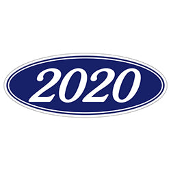 Oval Year Window Sticker - 2020 WHITE on BLUE - Qty. 12 12 / PK