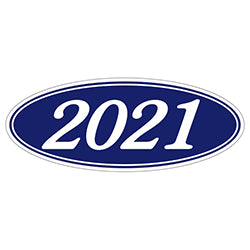 Oval Year Window Sticker - 2021 WHITE on BLUE - Qty. 12 12 / PK