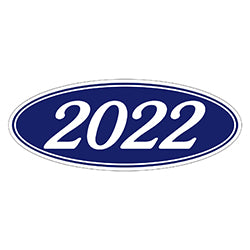 Oval Year Window Sticker - 2022 WHITE on BLUE 12 / PK