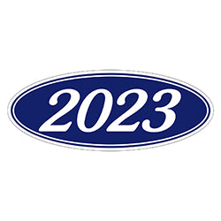 Oval Year Window Sticker - 2023 WHITE on BLUE - Qty. 12 12 / PK