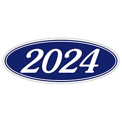 Oval Year Window Sticker - 2024 WHITE on BLUE - Qty. 12 12 / PK