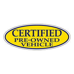 Window Sticker Blue on Yellow Oval CERTIFIED PRE OWNED VEHICLE - Qty. 12 12 / PK