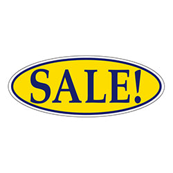 Window Sticker Blue on Yellow Oval SALE! - Qty. 12 12 / PK