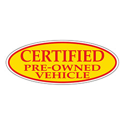 Window Sticker Red on Yellow Oval CERTIFIED PRE OWNED VEHICLE - Qty. 12 12 / PK