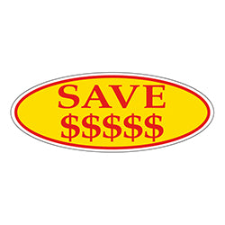 Window Sticker Red on Yellow Oval SAVE $$$$$ - Qty. 12 12 / PK