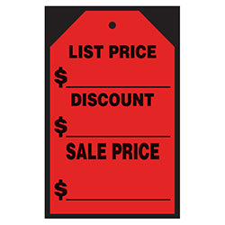 Window Price Sticker - Hang Tag - Red - List/Discount -7 x 11- Qty. 12 12 / PK