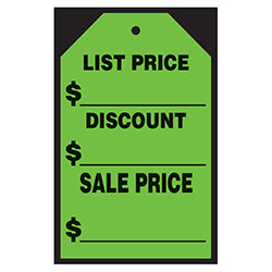 Window Price Sticker - Hang Tag - Green - List/Discount -7 x 11- Qty. 12 12 / PK