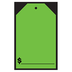 Window Price Sticker - Hang Tag - Green - $ Amount  -7 x 11- Qty. 12 12 / PK