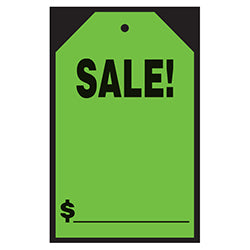 Window Price Sticker - Hang Tag - Green - Sale!  -7 x 11- Qty. 12 12 / PK