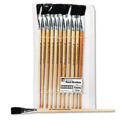 Long Handle Easel Brush, Size 18, Natural Bristle, Flat Profile, 12/Pack