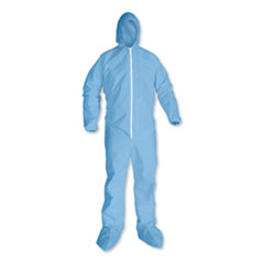 A65 Zipper Front Hood and Boot Flame-Resistant Coveralls, Elastic Wrist and Ankles, 3X-Large, Blue, 21/Carton